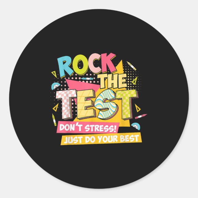 Rock The Test Day Motivational Retro Teachers Test Runder Aufkleber (Vorderseite)