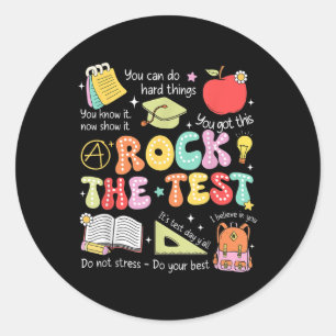 Rock the Test Day Staar Staat Testing Teacher Moti Runder Aufkleber
