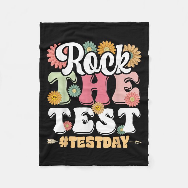Rock The Test Testing Day Groovy Motivational Teac Fleecedecke (Vorderseite)