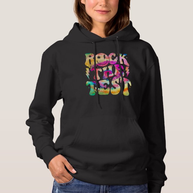 Rock The Test Testing Day Retro Hippie Motivationa Hoodie (Vorderseite)
