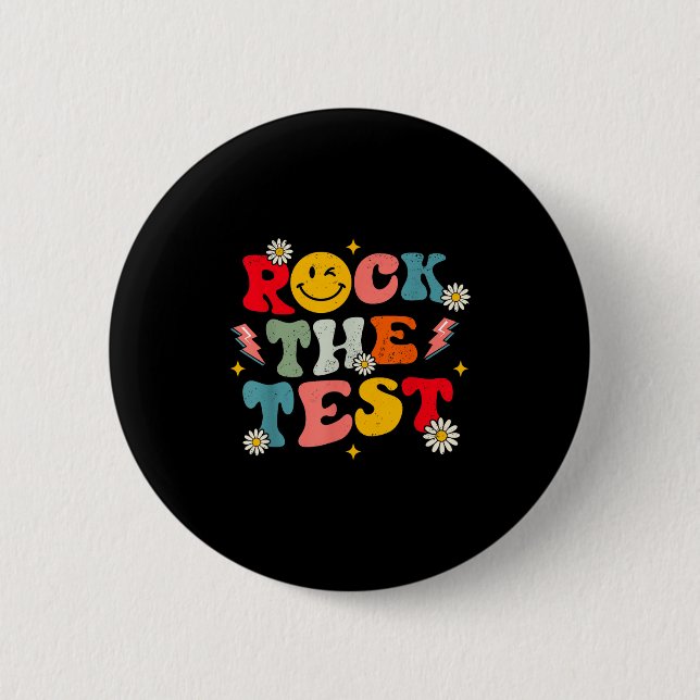 Rock The Test Testing Day Retro Motivational Teach Button (Vorderseite)