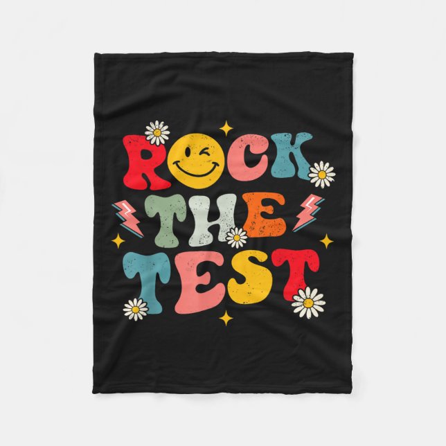 Rock The Test Testing Day Retro Motivational Teach Fleecedecke (Vorderseite)