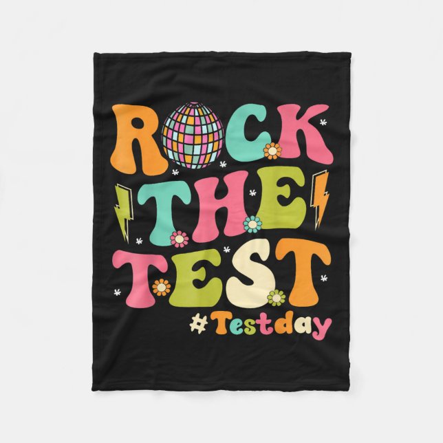 Rock The Test Testing Day Retro Motivational Teach Fleecedecke (Vorderseite)