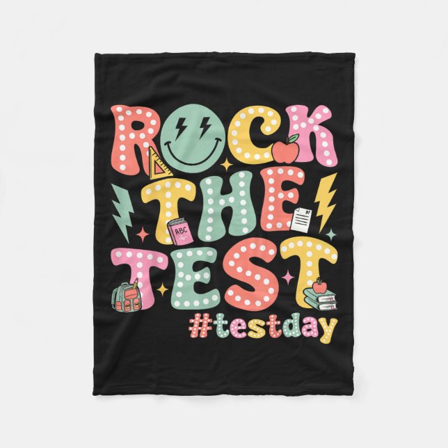 Rock The Test Testing Day Retro Motivational Teach Fleecedecke (Vorderseite)