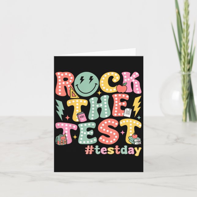 Rock The Test Testing Day Retro Motivational Teach Karte (Vorderseite)