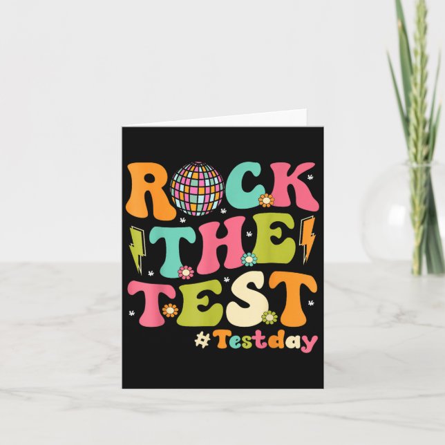 Rock The Test Testing Day Retro Motivational Teach Karte (Vorderseite)