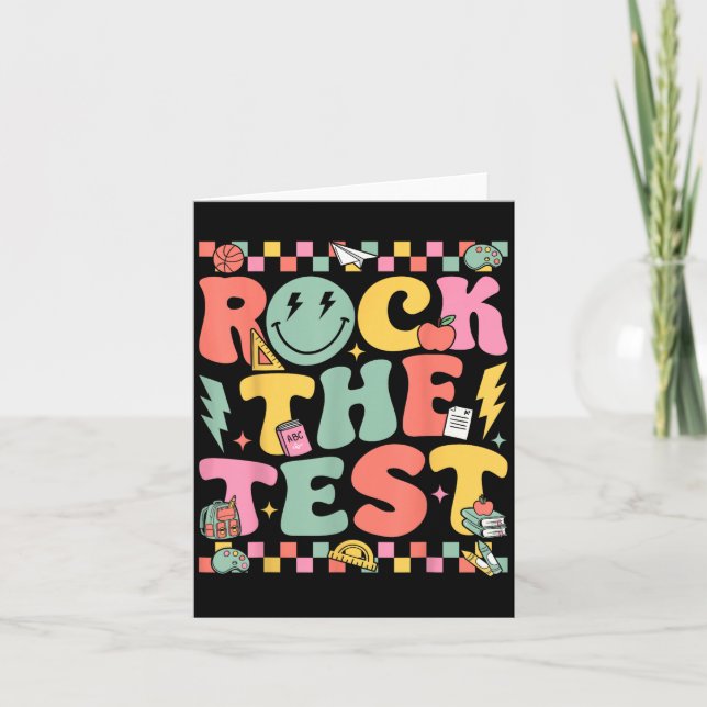 Rock The Test Testing Day Retro Motivational Teach Karte (Vorderseite)