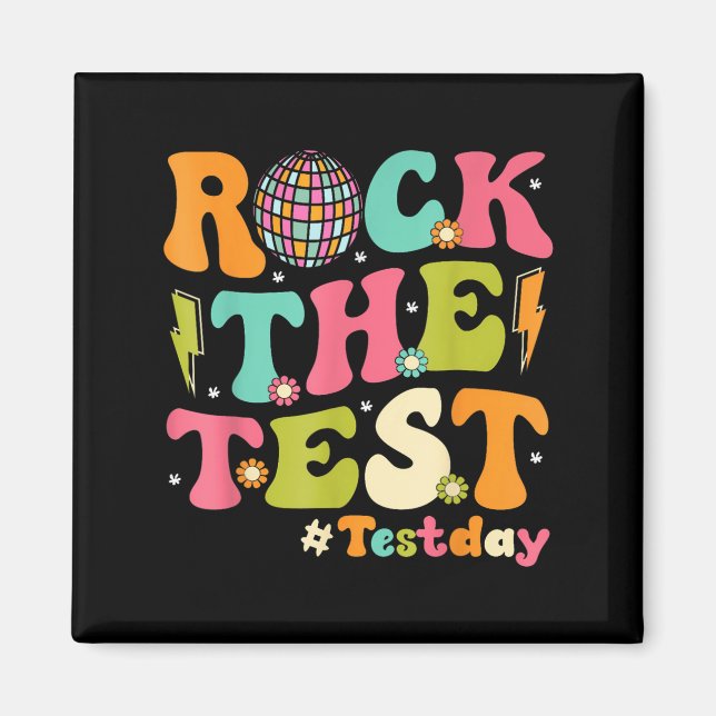 Rock The Test Testing Day Retro Motivational Teach Magnet (Vorne)