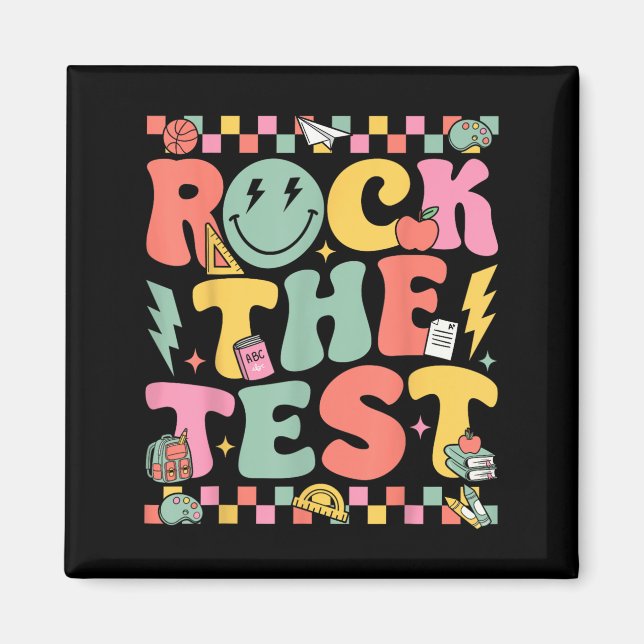 Rock The Test Testing Day Retro Motivational Teach Magnet (Vorne)