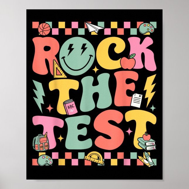 Rock The Test Testing Day Retro Motivational Teach Poster (Vorne)
