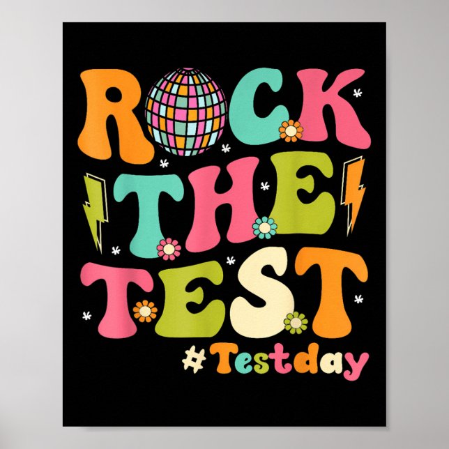Rock The Test Testing Day Retro Motivational Teach Poster (Vorne)
