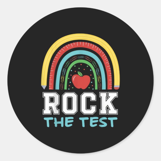 Rock The Test Testing Day Retro Motivational Teach Runder Aufkleber (Vorderseite)