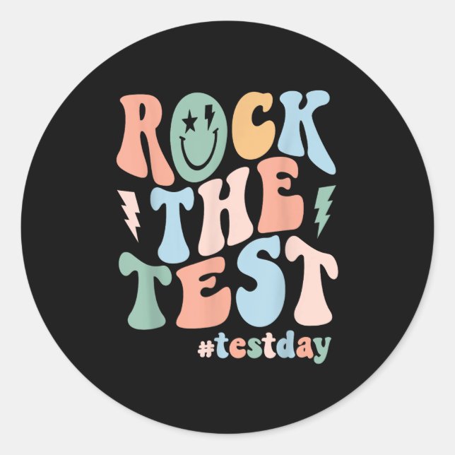 Rock The Test Testing Day Retro Motivational Teach Runder Aufkleber (Vorderseite)