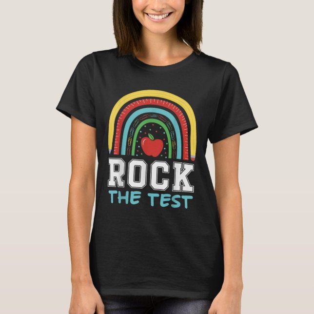 Rock The Test Testing Day Retro Motivational Teach T-Shirt (Vorderseite)