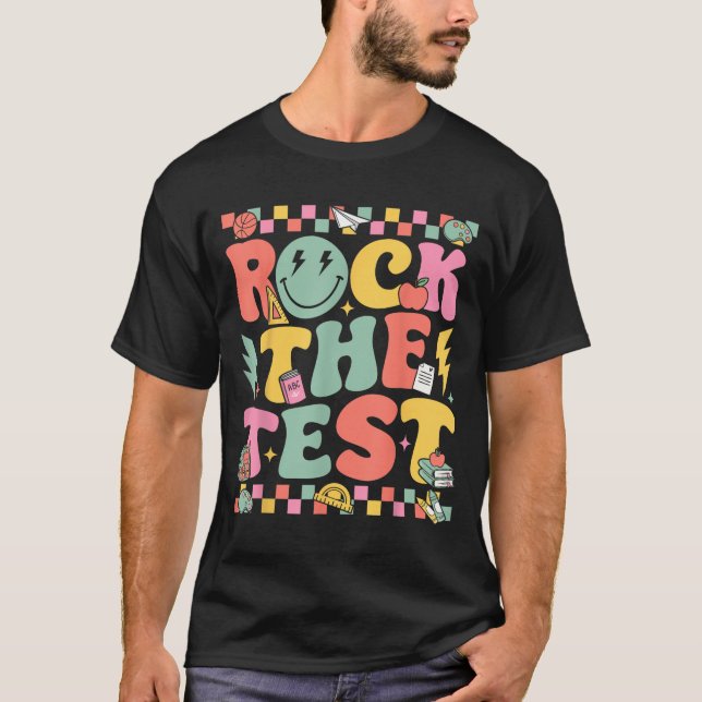 Rock The Test Testing Day Retro Motivational Teach T-Shirt (Vorderseite)
