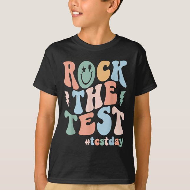 Rock The Test Testing Day Retro Motivational Teach T-Shirt (Vorderseite)
