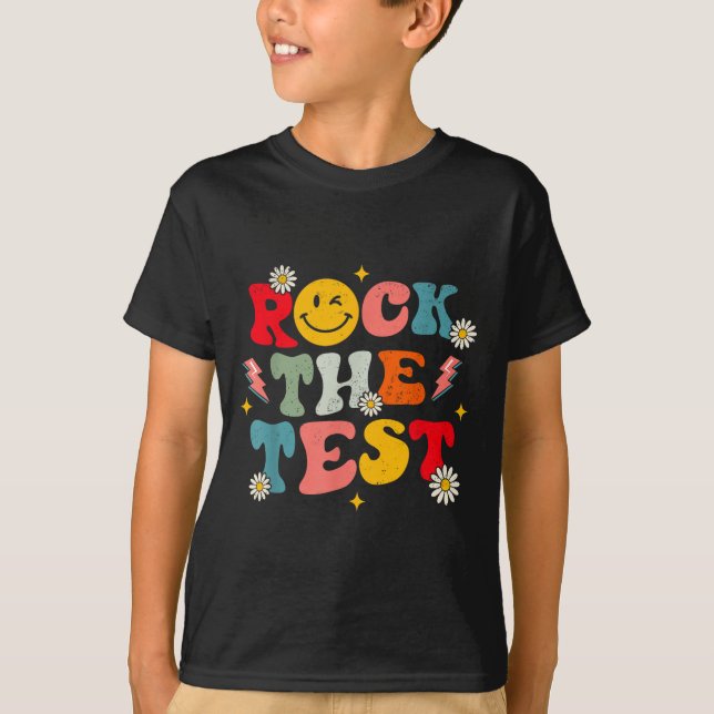 Rock The Test Testing Day Retro Motivational Teach T-Shirt (Vorderseite)