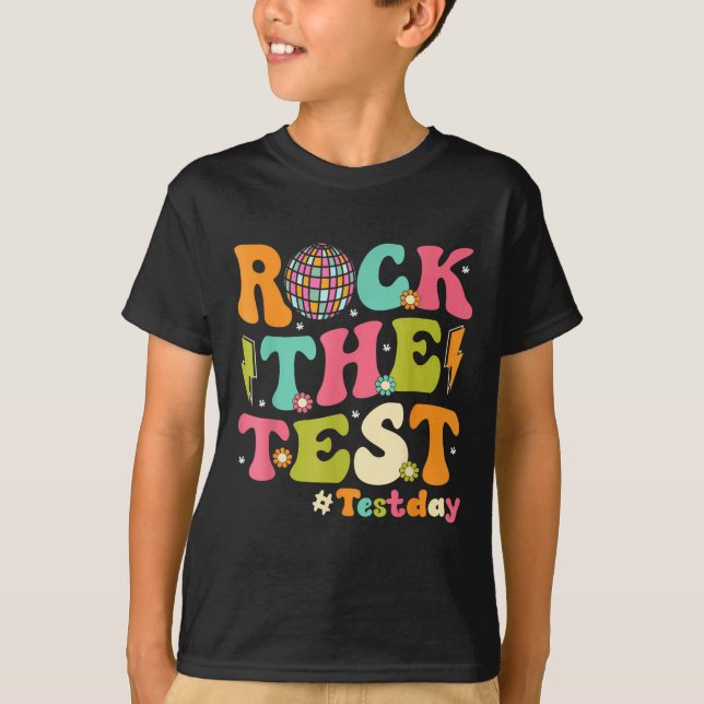 Rock The Test Testing Day Retro Motivational Teach T-Shirt (Vorderseite)