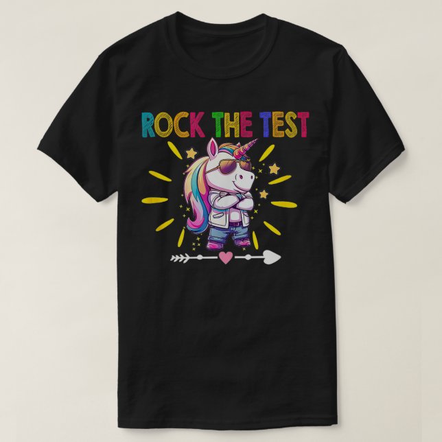 Rock the test Testing Day Unicorn Motivierend Tee (Design vorne)