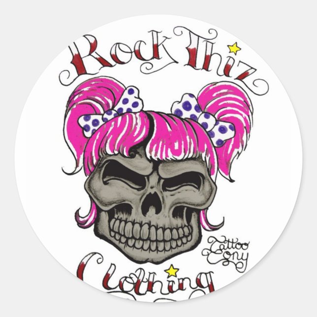 Rock Thiz Clothing & Tattoo Tony Pink Ponytails Runder Aufkleber (Vorderseite)