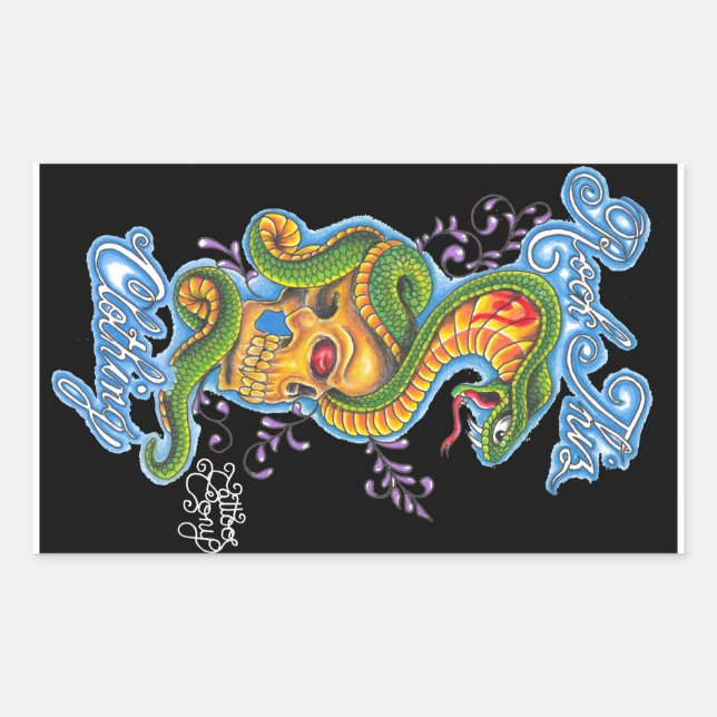 Rock Thiz Clothing & Tattoo Tony Skull & Snake Rechteckiger Aufkleber (Vorderseite)