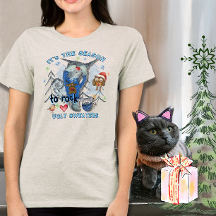 Rock Ugly Sweater Funny Cat & Mouse weiß Tri-Blend Shirt