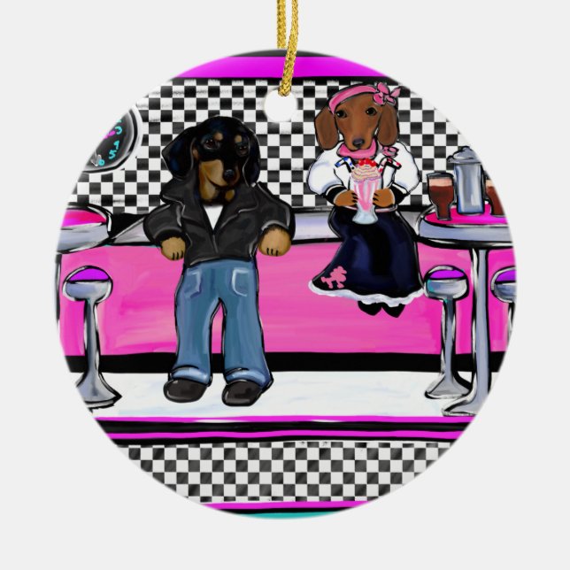 Rock- und Roll-Dackeln Keramik Ornament (Vorne)