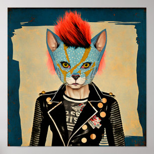 Rock‑und‑Roll‑Katze – Punk‑Katze Poster‑Kunst Poster