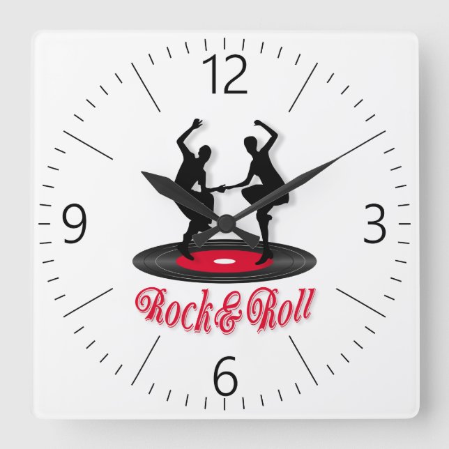 Rock und Roll Quadratische Wanduhr (Vorderseite)