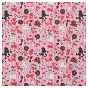 Rockabilly 50er Rocker Poodle Kirschen und Rose Stoff