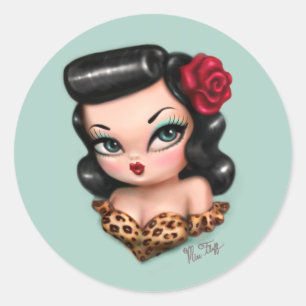 Rockabilly-Baby-Puppe Runder Aufkleber