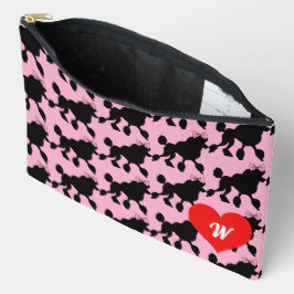 Rockabilly Black Poodles Pink Monogram Zubehörtasche