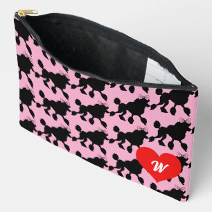 Rockabilly Black Poodles Pink Monogram Zubehörtasche