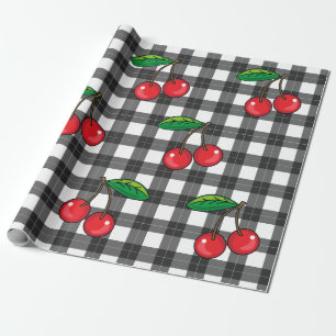 Rockabilly Cherries aus den 50er Jahren auf Schwar Geschenkpapier