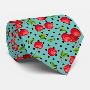 Rockabilly Cherries Polka Dots on Blue Krawatte