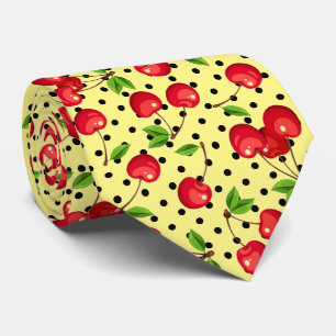 Rockabilly Cherries Polka Dots on Yellow Krawatte
