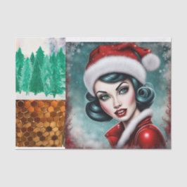 Rockabilly Christmas Girl Decoupage Seidenpapier