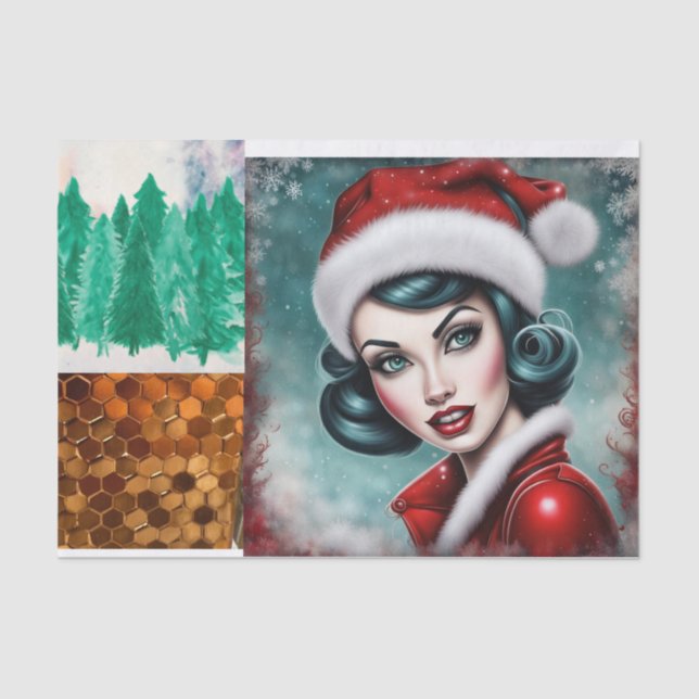 Rockabilly Christmas Girl Decoupage Seidenpapier (Vorderseite)