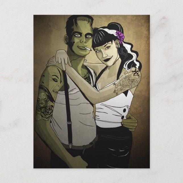 Rockabilly Frank und Bride Postkarte (Vorderseite)