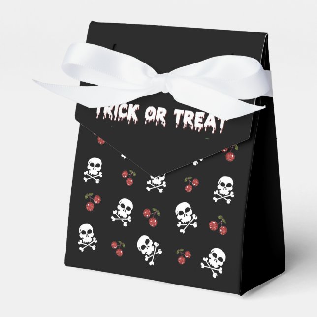 Rockabilly Halloween Skulls Cherries Gefälligkeits Geschenkschachtel (Vorderseite)