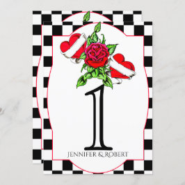 Rockabilly Hearts Rose Wedding Tischnummer