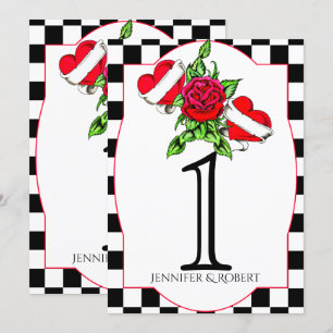 Rockabilly Herzen Rose Hochzeit Tisch Nummer Einladung