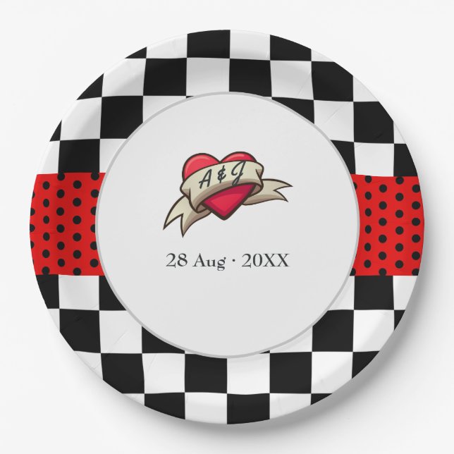Rockabilly-Hochzeit Pappteller (Vorderseite)