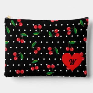 Rockabilly Polka Dots and Cherries Monogram Zubehörtasche
