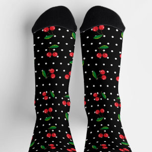 Rockabilly Polka Dots and Red Cherries Pattern Socken