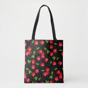 Rockabilly Polka Dots & Cherries auf schwarz