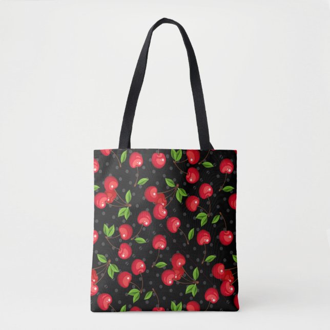 Rockabilly Polka Dots & Cherries auf schwarz (Vorderseite)