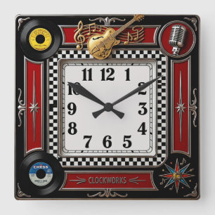 Rockabilly Quadratische Wanduhr