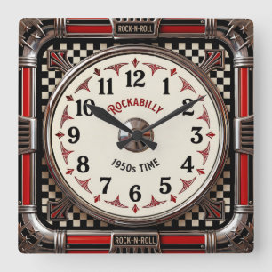 Rockabilly Quadratische Wanduhr
