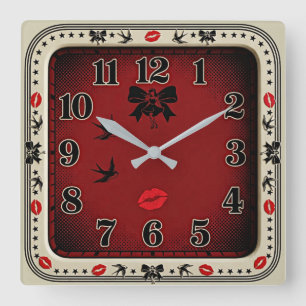 Rockabilly Quadratische Wanduhr